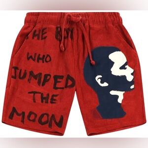 KidSuper Jumped the Moon Short Red Cotton Corduroy Appliquéd Graphic Shorts